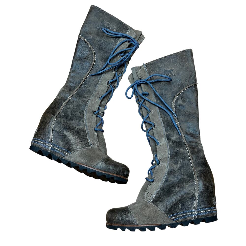 Sorel Joan of Arctic Boots Women's 8 Tall Lace Up Knee High Leather Wedge